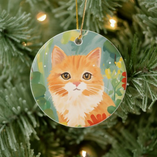 Cute Oranje Cat Keramisch Ornament (Boom)
