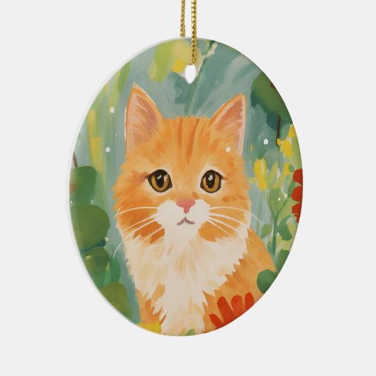 Cute Oranje Cat Keramisch Ornament (Rechts)