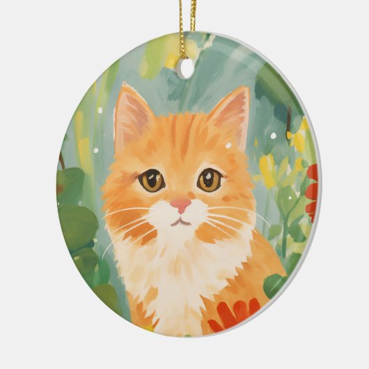 Cute Oranje Cat Keramisch Ornament (Links)