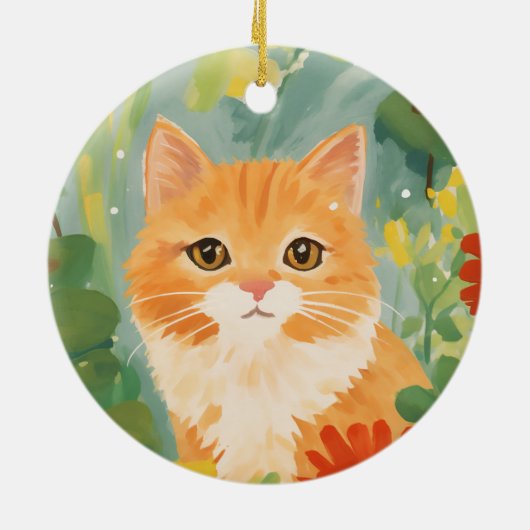 Cute Oranje Cat Keramisch Ornament (Achterkant)