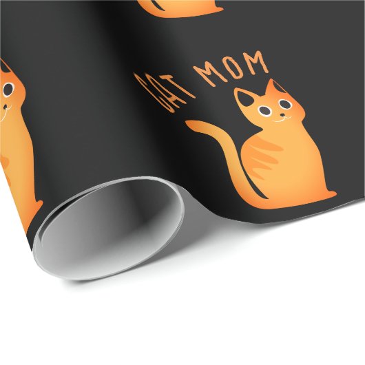 Cute Oranje Cat Ma Tabby Kitten op Black Cadeaupapier (Rol Hoek)