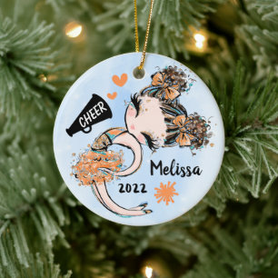Cute Oranje Cheerleader Girl Ornament Brown Hair