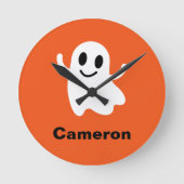 Cute Oranje Circle Smiling Halloween Ghost Ronde Klok (Voorkant)