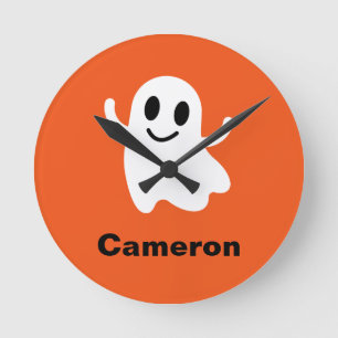 Cute Oranje Circle Smiling Halloween Ghost Ronde Klok