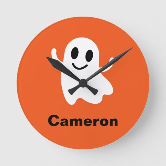 Cute Oranje Circle Smiling Halloween Ghost Ronde Klok (Voorkant)
