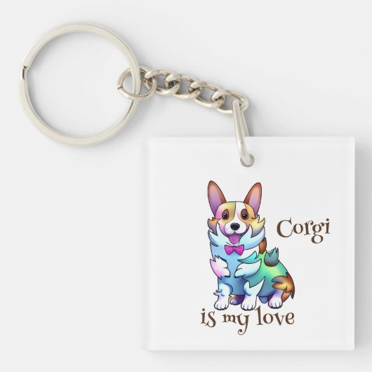 Cute Oranje corgi voor een positieve stemming Sleutelhanger (voorkant)