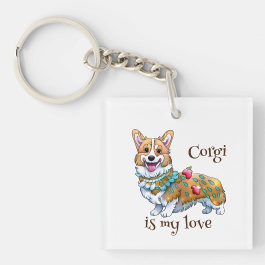 Cute Oranje corgi voor een positieve stemming Sleutelhanger (voorkant)