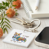 Cute Oranje corgi voor een positieve stemming Sleutelhanger (Voorkant Rechts)