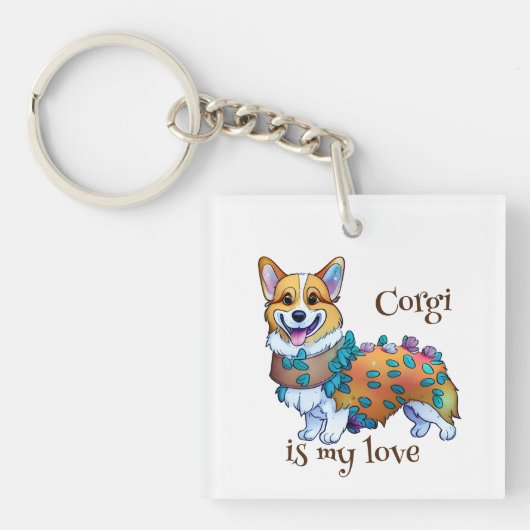 Cute Oranje corgi voor een positieve stemming Sleutelhanger (voorkant)
