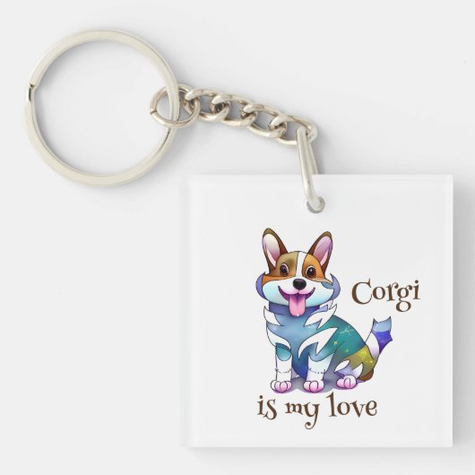 Cute Oranje corgi voor een positieve stemming Sleutelhanger (voorkant)