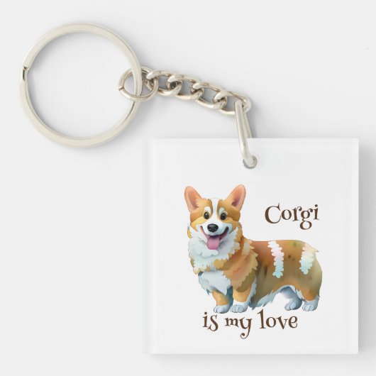 Cute Oranje corgi voor een positieve stemming Sleutelhanger (voorkant)