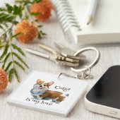 Cute Oranje corgi voor een positieve stemming Sleutelhanger (Voorkant Rechts)