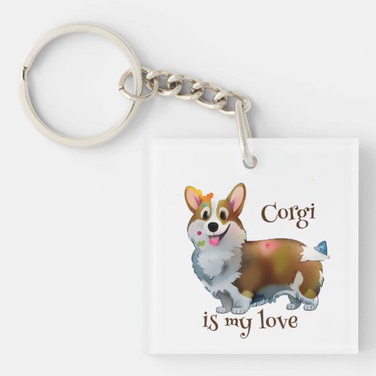 Cute Oranje corgi voor een positieve stemming Sleutelhanger (voorkant)