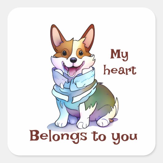 Cute Oranje corgi voor een positieve stemming Vierkante Sticker (Voorkant)