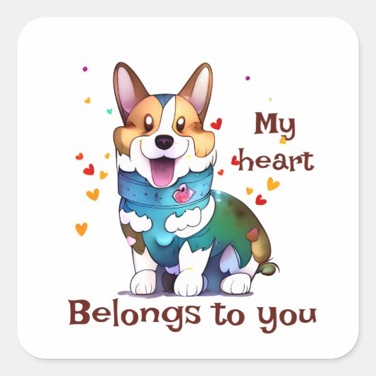 Cute Oranje corgi voor een positieve stemming Vierkante Sticker (Voorkant)