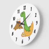 Cute Oranje Dinosaur en Volcano/big numbers Grote Klok (Hoek)