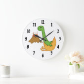 Cute Oranje Dinosaur en Volcano/big numbers Grote Klok (Huis)