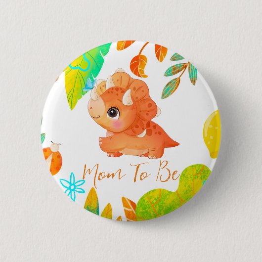 Cute Oranje Dinosaur Mam om Button te zijn (Voorkant)