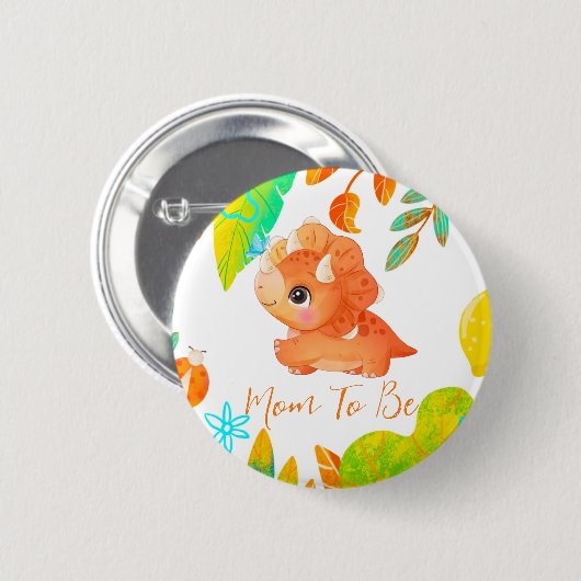 Cute Oranje Dinosaur Mam om Button te zijn (Voorkant /achterkant)
