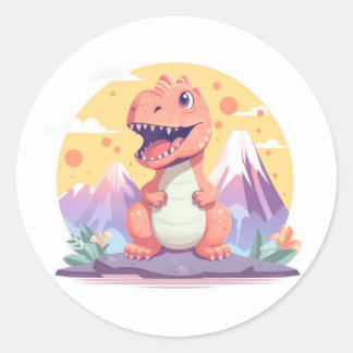Cute oranje dinosaur ronde sticker