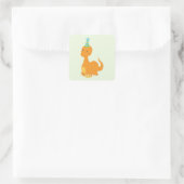Cute oranje dinosaur vierkante sticker (Tas)