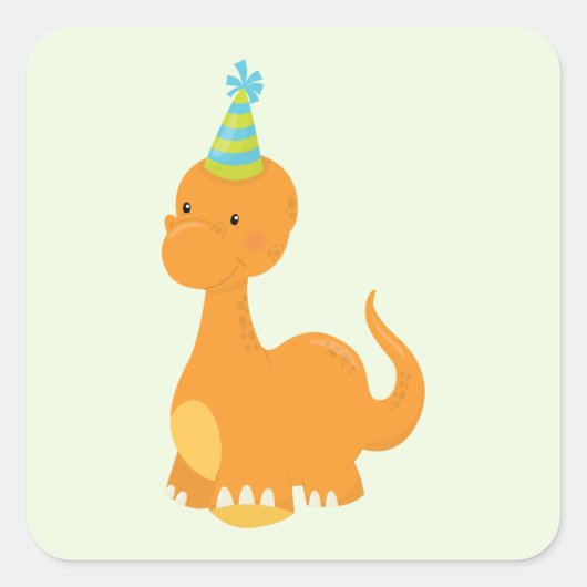 Cute oranje dinosaur vierkante sticker (Voorkant)