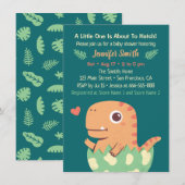 Cute Oranje Dinosaurus Komt Uit Ei Baby Shower Kaart (Voorkant / Achterkant)