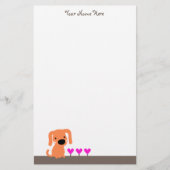 Cute Oranje Dog & Hearts Briefpapier (Voorkant)