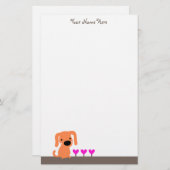 Cute Oranje Dog & Hearts Briefpapier (Voorkant / Achterkant)