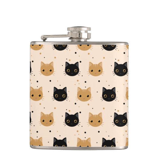 Cute Oranje en Black Halloween Cat Pattern Heupfles (Voorkant)