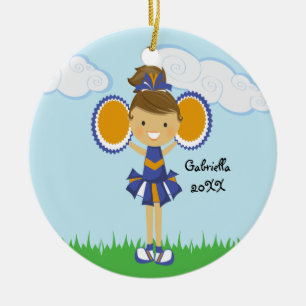 Cute Oranje- en blauw-kerstkerstornament Keramisch Ornament