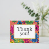 Cute Oranje en Bright Floral Birthday Dank u Briefkaart (Staand voorkant)