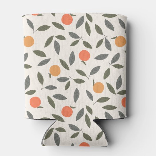 Cute Oranje en Leaves Pattern Blikjeskoeler (Achterkant)