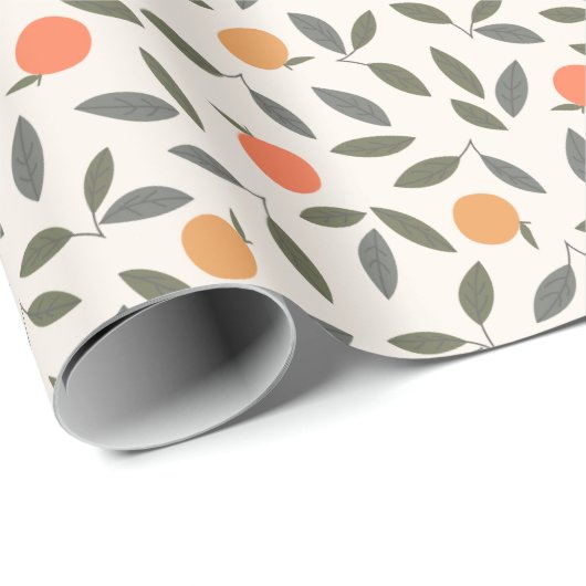 Cute Oranje en Leaves Pattern Cadeaupapier (Rol Hoek)