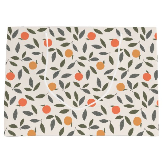 Cute Oranje en Leaves Pattern Groot Cadeauzakje (Voorkant)
