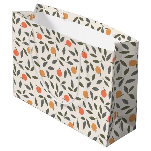 Cute Oranje en Leaves Pattern Groot Cadeauzakje (Achterkant Gekanteld)