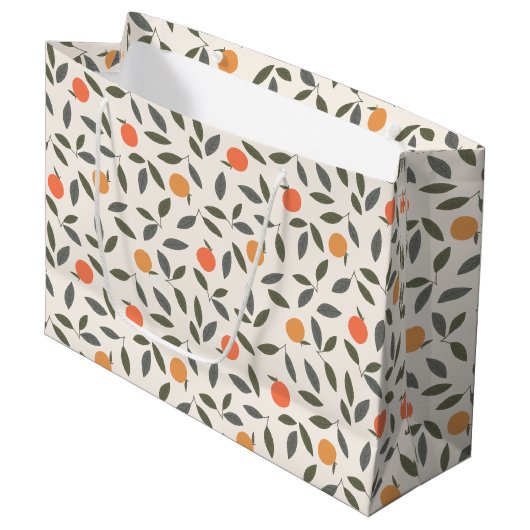 Cute Oranje en Leaves Pattern Groot Cadeauzakje (Voorkant Gekanteld)