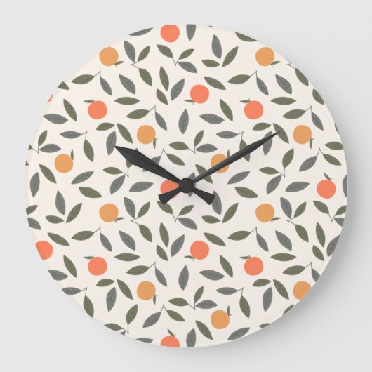 Cute Oranje en Leaves Pattern Grote Klok (Voorkant)