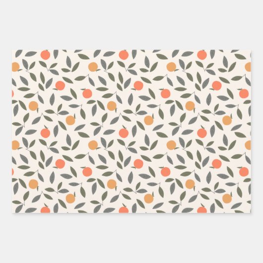 Cute Oranje en Leaves Pattern Inpakpapier Vel (Voorkant 2)