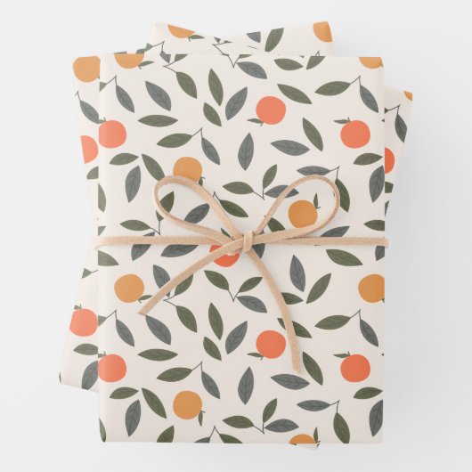 Cute Oranje en Leaves Pattern Inpakpapier Vel (In situ)
