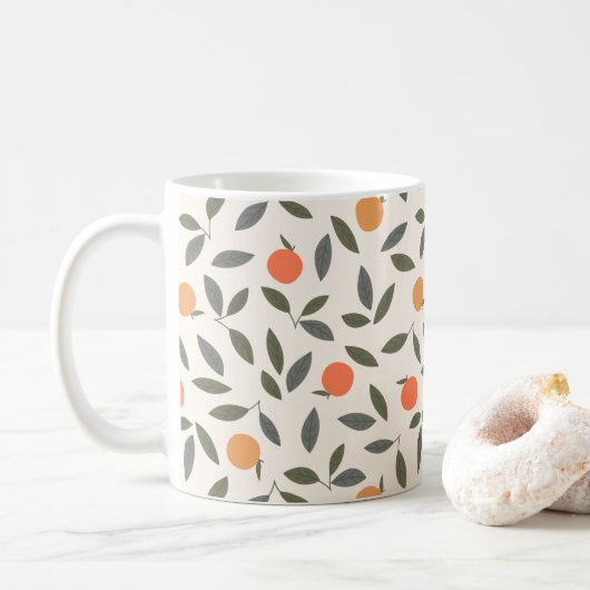 Cute Oranje en Leaves Pattern Koffiemok (Met donut)