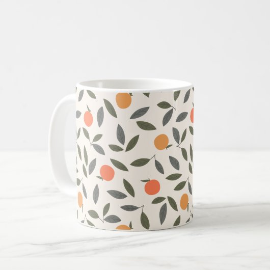 Cute Oranje en Leaves Pattern Koffiemok (Voorkant links)