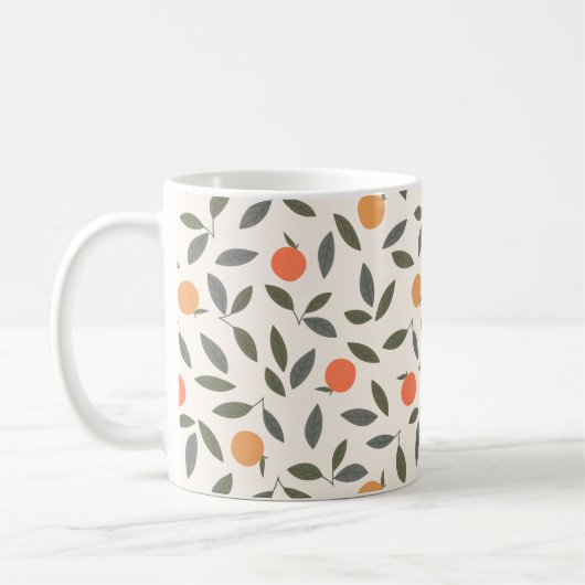 Cute Oranje en Leaves Pattern Koffiemok (Links)