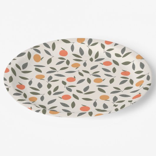 Cute Oranje en Leaves Pattern Papieren Bordje (Gekanteld)
