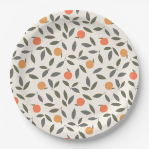 Cute Oranje en Leaves Pattern Papieren Bordje
