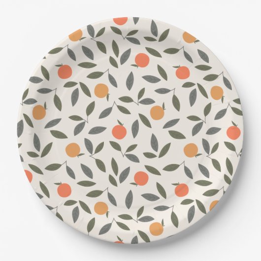Cute Oranje en Leaves Pattern Papieren Bordje (Voorkant)