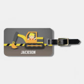 Cute Oranje Excavator Construction Builder Boy Bagagelabel (Voorkant horizontaal)