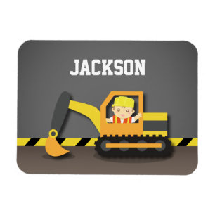 Cute Oranje Excavator Construction Builder Boy Magneet