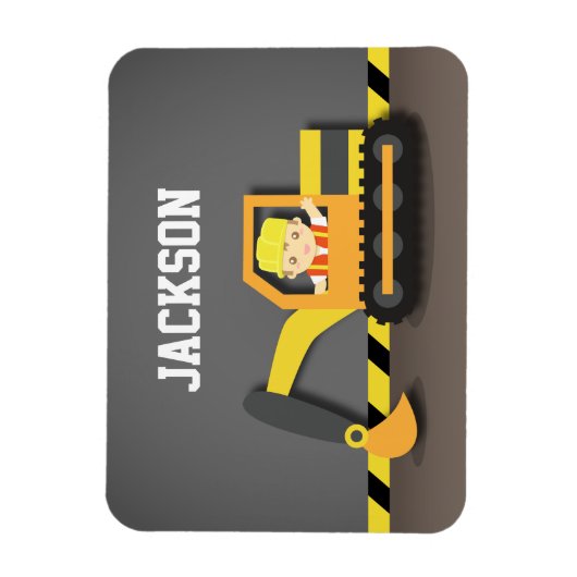 Cute Oranje Excavator Construction Builder Boy Magneet (Verticaal)