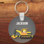 Cute Oranje Excavator Construction Builder Boy Sleutelhanger (Voorkant)